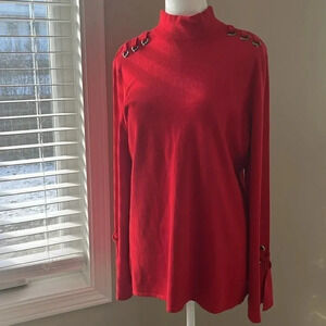 [L]Hilary Radley  for Katherine Barclay Red ViscoseCotton BlendWMN Tunic Sweater
